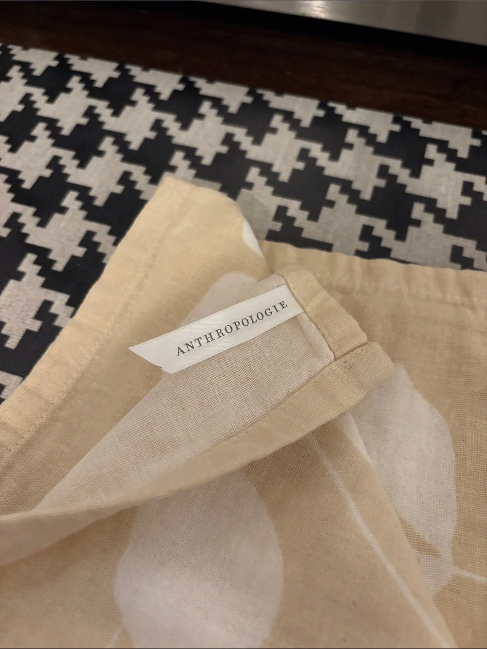 Anthropologie Beige and White Botanical Tea Towel